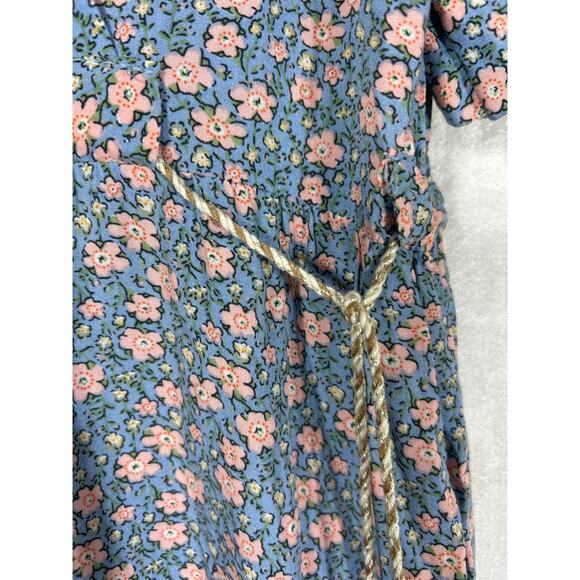 Handmade Dress Medium Blue Pink Floral Faux Wrap Tiered Ruffle Cottage Core - Picture 7 of 12